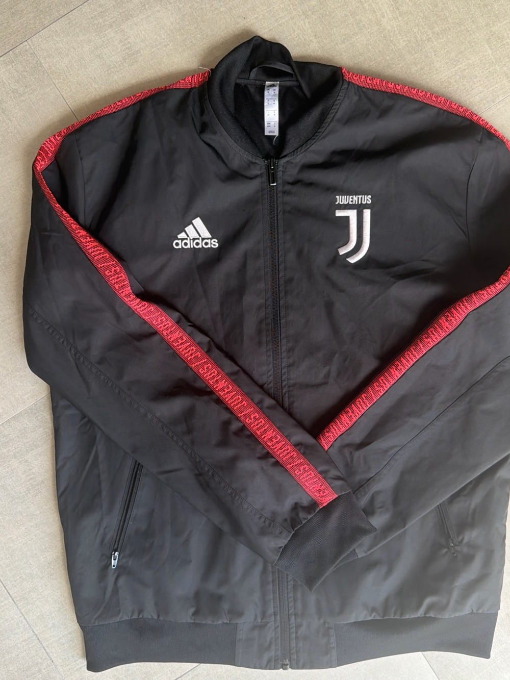 adidas Black Track Jacket with Red Sleeve Tape
